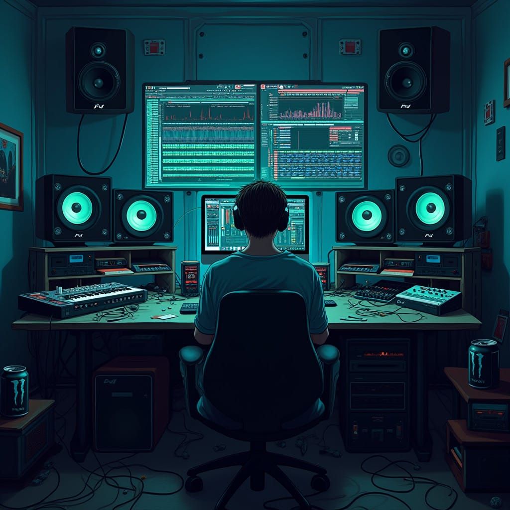Futuristic Music Producer in Studio with FL Studio