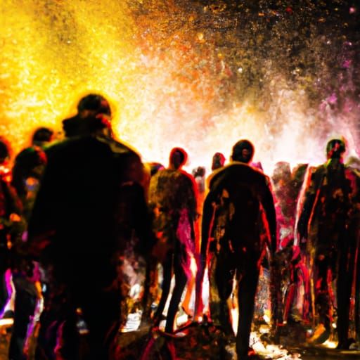 People Running Through Fire in a Painterly Style