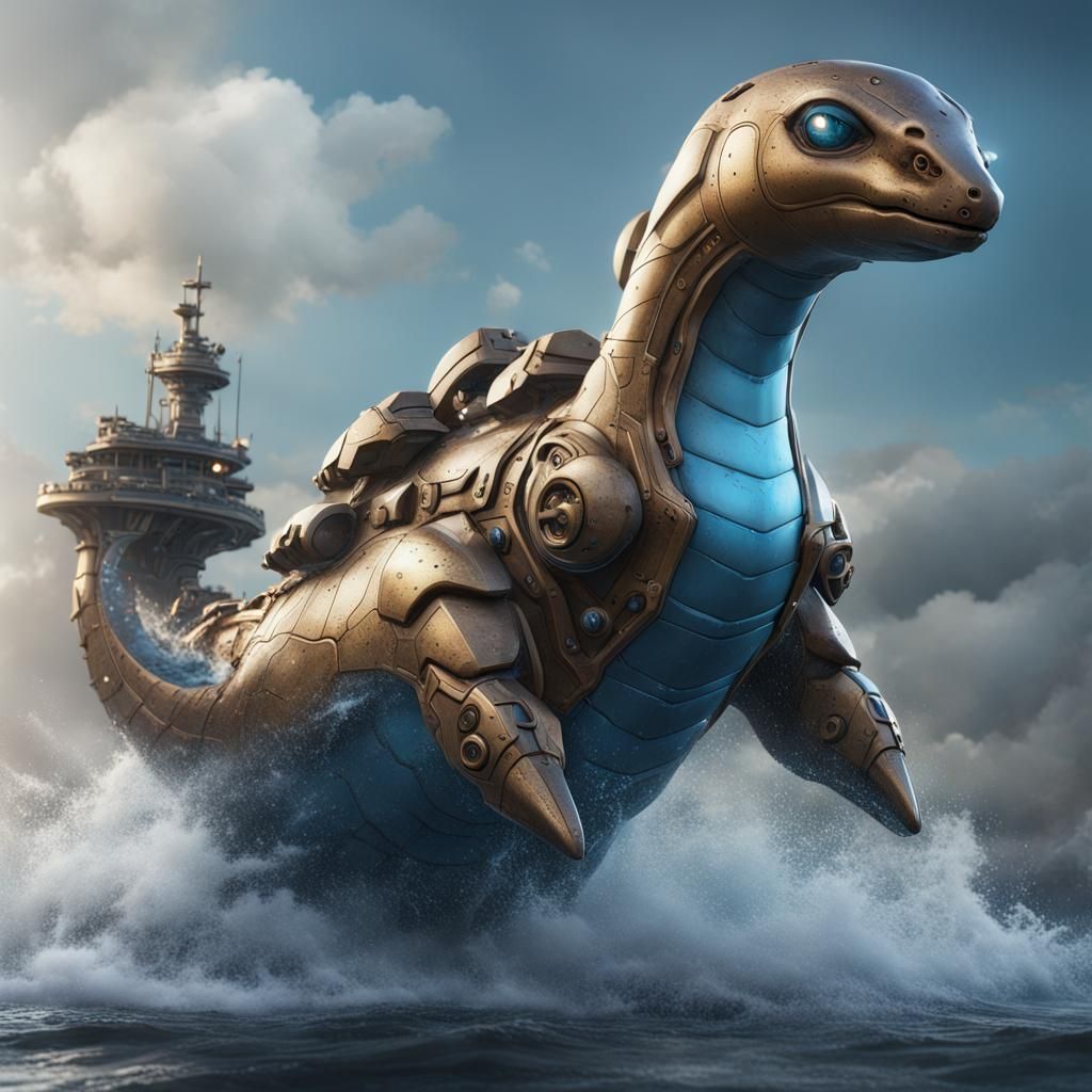 Hyper-Realistic Mecha Lapras in Detailed Matte Painting