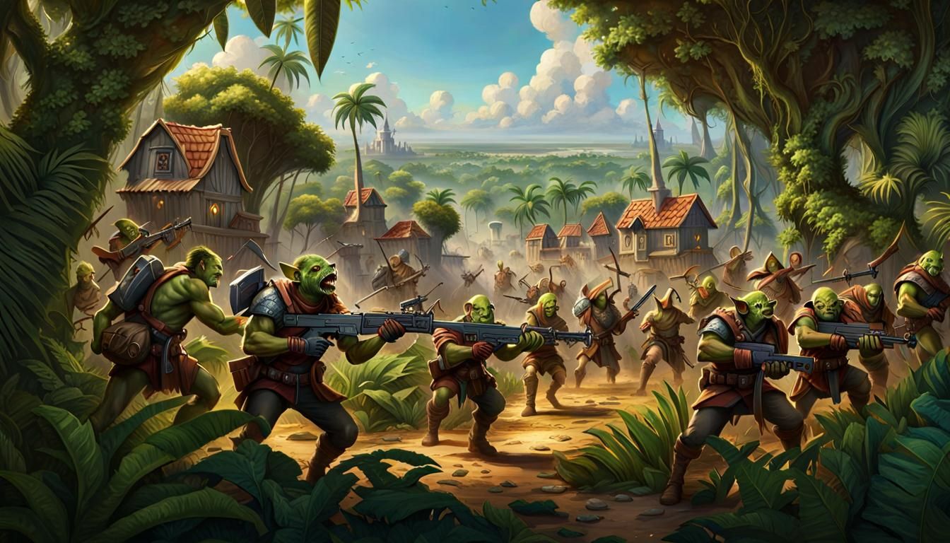Goblins fight through the village