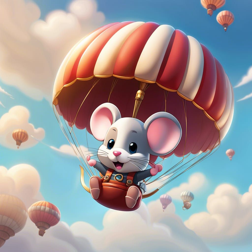 Chibi Mouse Skydiving: Retro Game Art