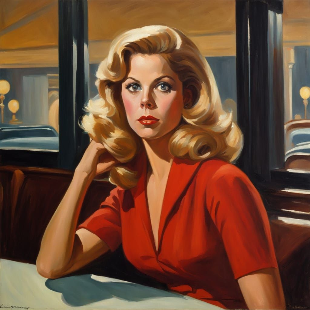 1960s Starlet in Empty Diner Oil Portrait