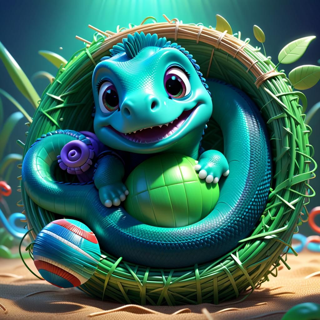 Adorable Baby Nessie in 3D Digital Art