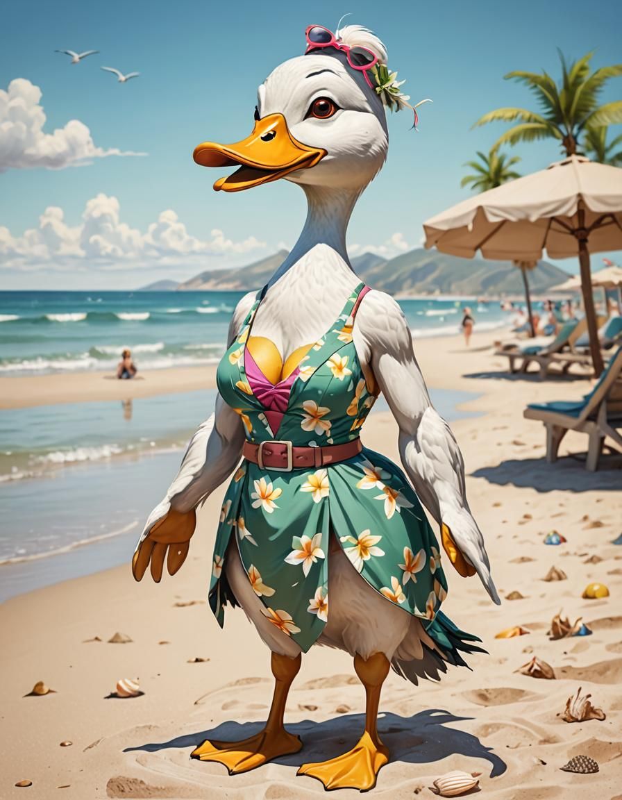 Cartoon Duck Bikini Beach Portrait
