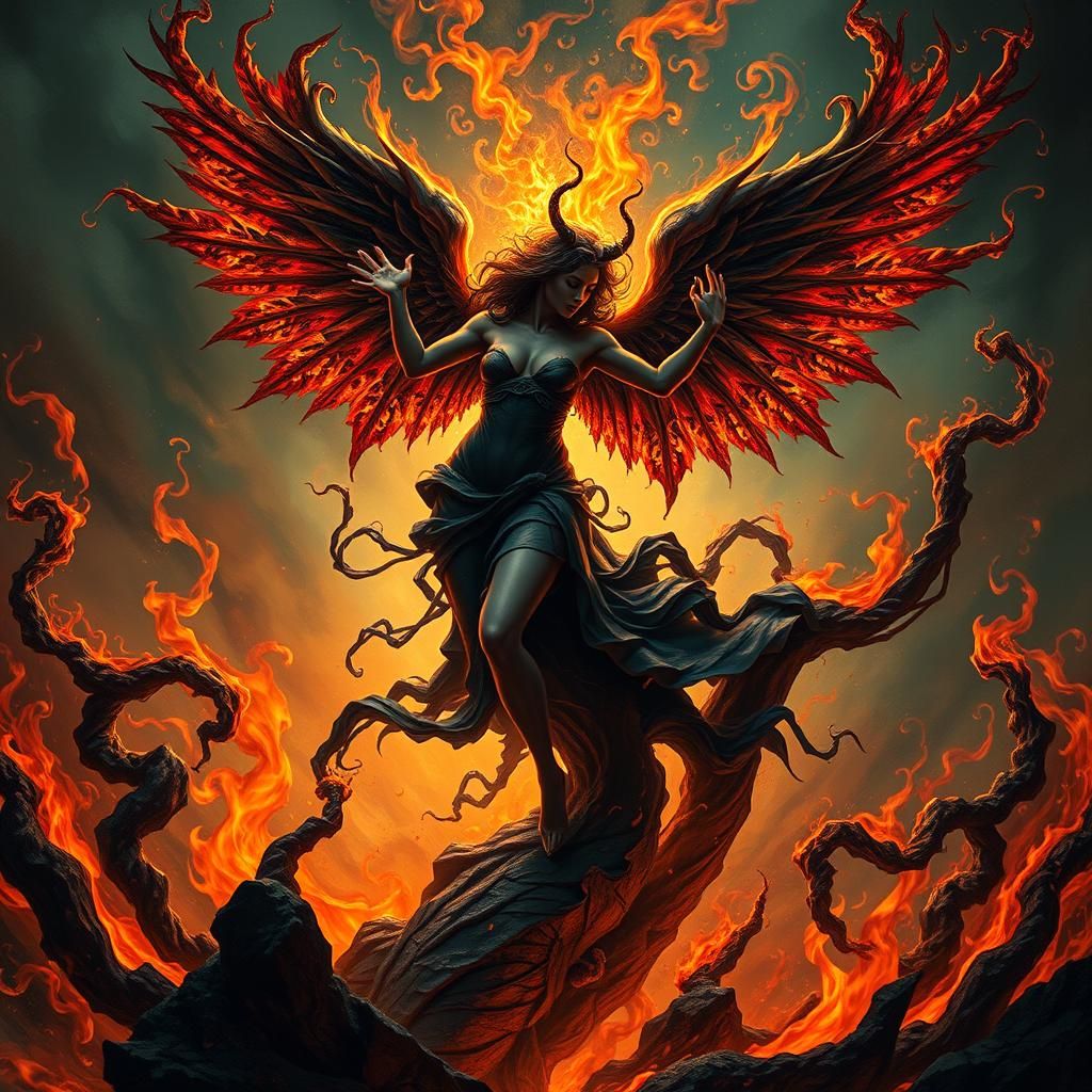 Dark Angel Dancing in Hellish Flames, a Digital Masterpiece