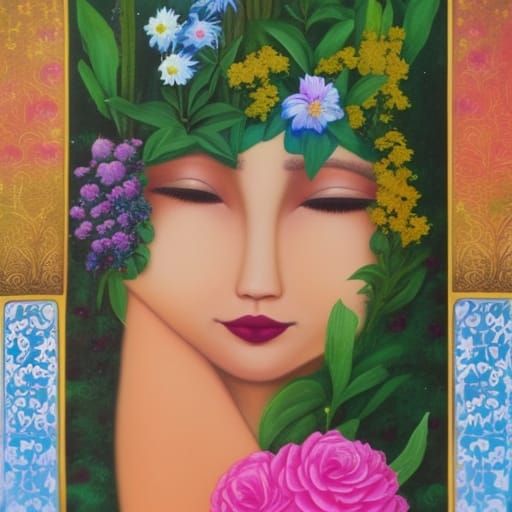 Woman with Flowers: Fantasy Concept Art