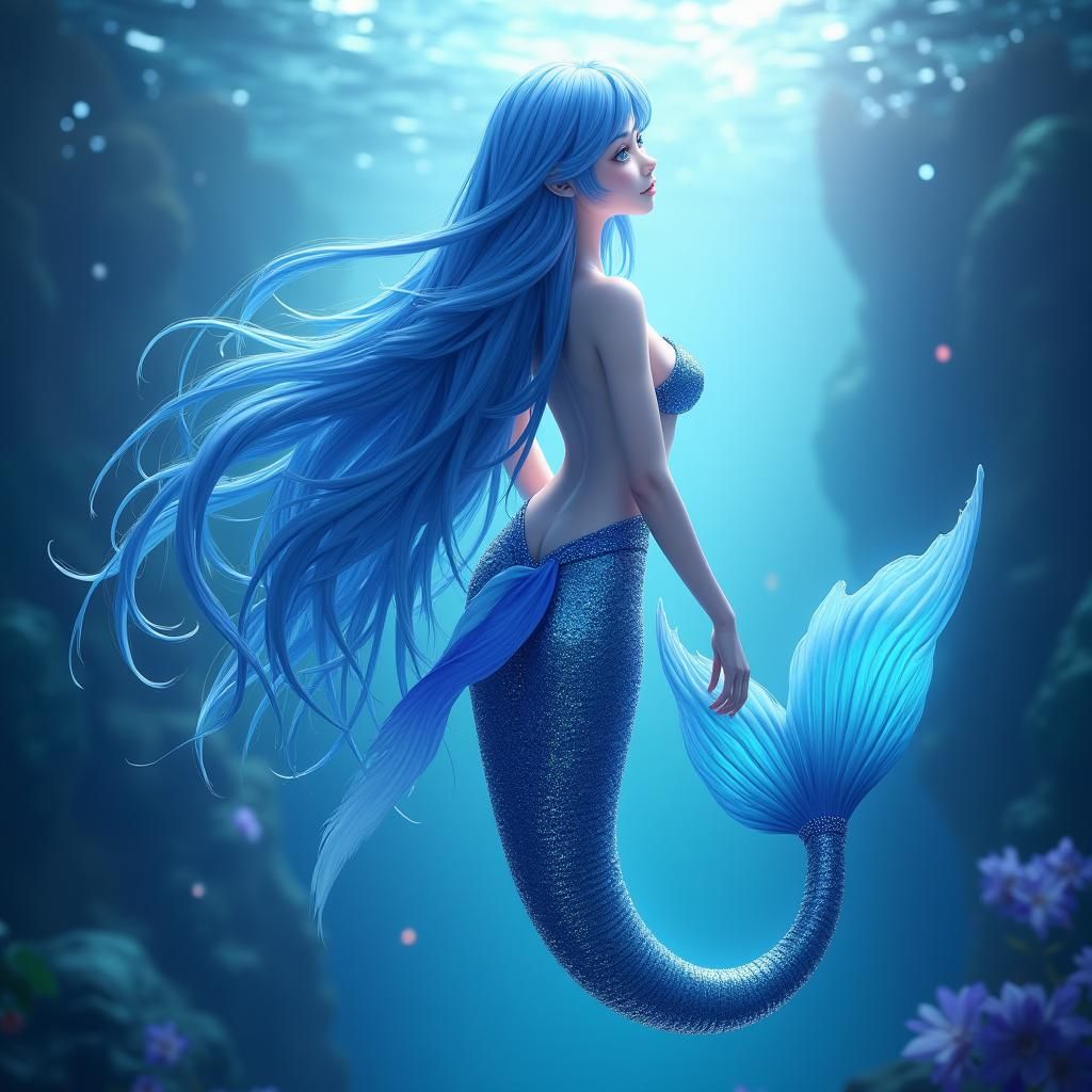 Enchanting Mermaid with Iridescent Tail in Anime Style