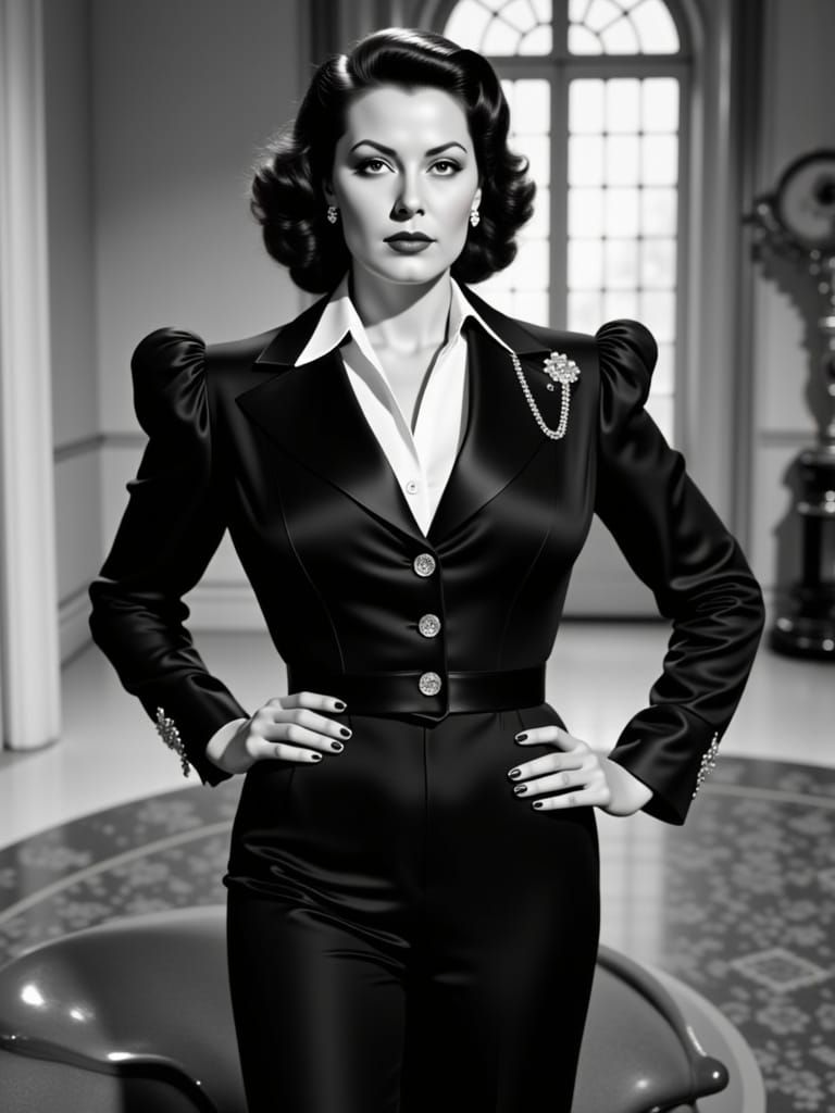 1940s Femme Fatale in Classic Suit