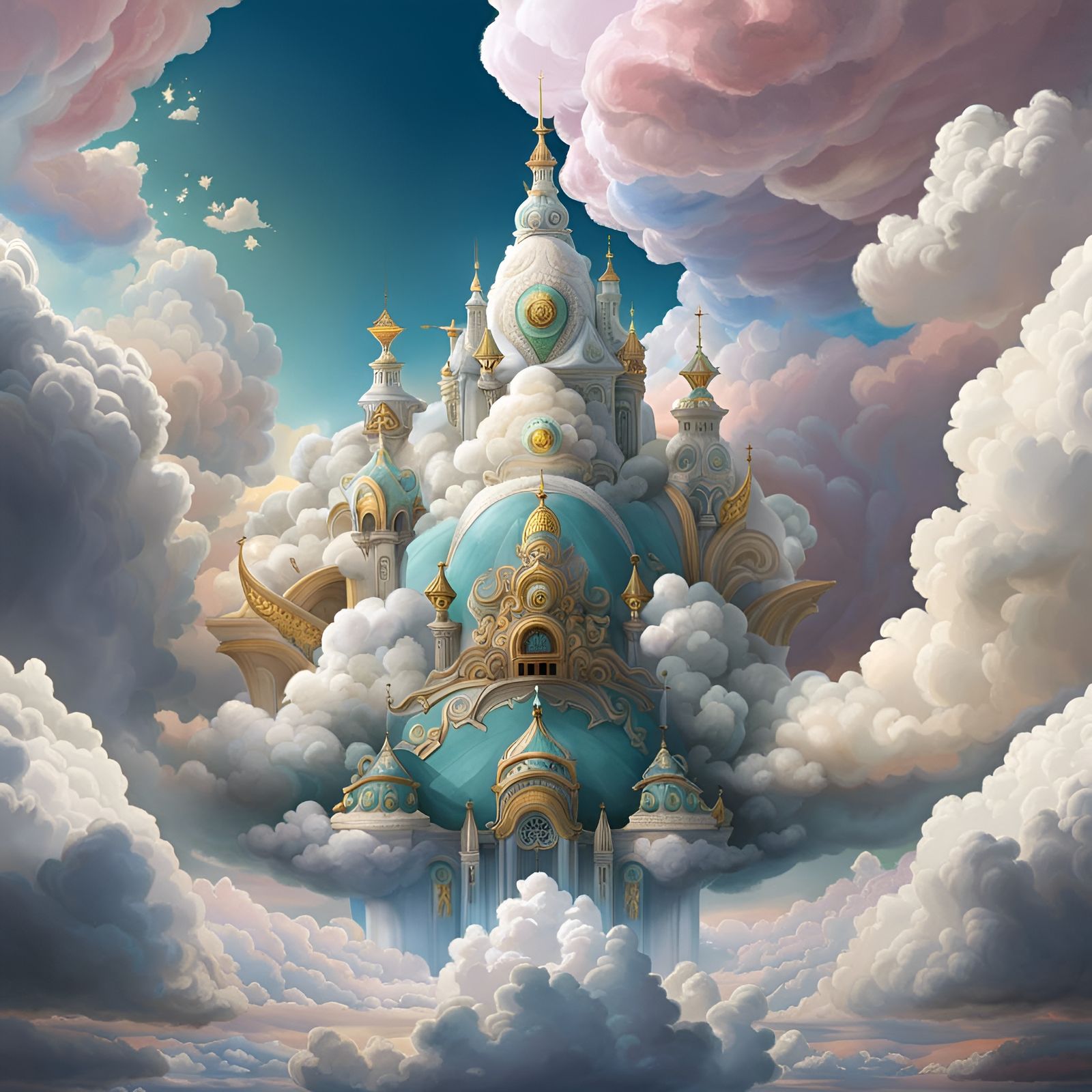 Heavenly Cloud Kingdom: Hyperdetailed Digital Illustration