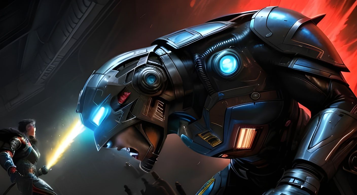 Superhuman Battle in Biopunk Ironpunk Style