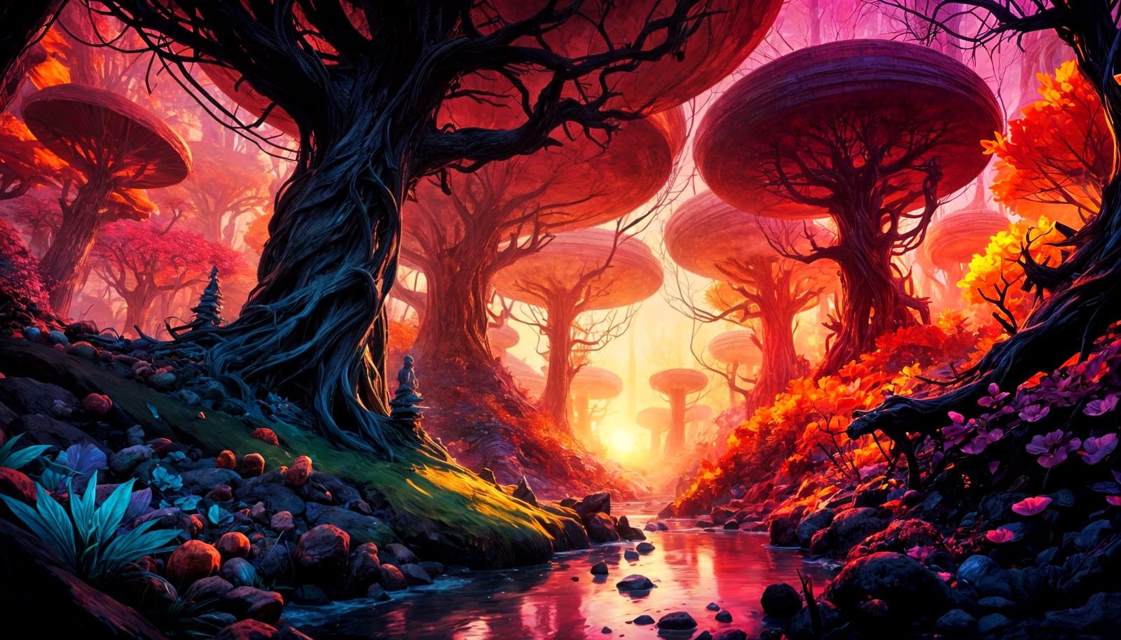 Surreal Candy Forest Radiates Blacklight Magic in Sunrise Gl...