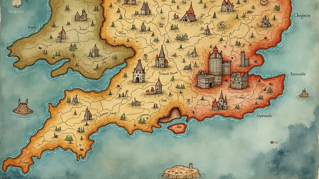 Fantastical Watercolour Map of Mysterious Lands