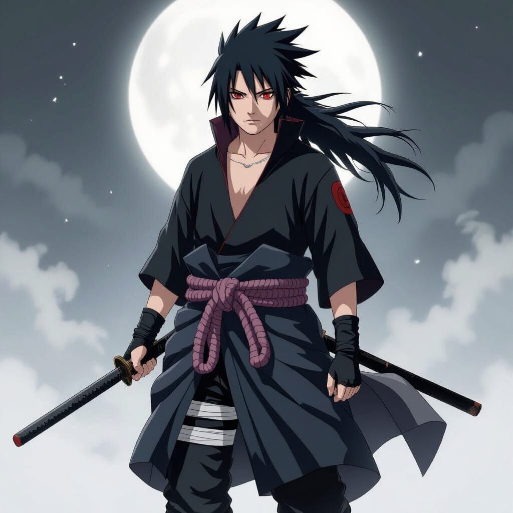 Sasuke Uchiha Heroic Pose in Manga Style