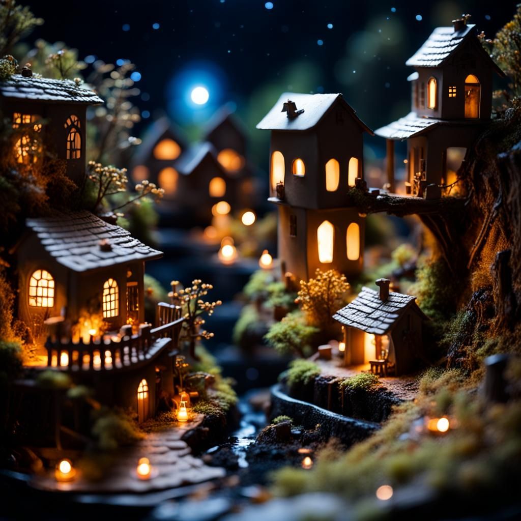 Miniature Elf City Under Autumn Stars