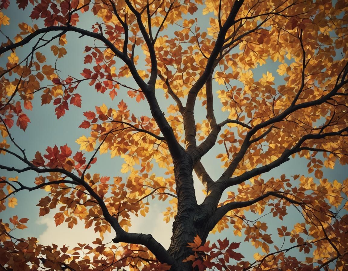 Vibrant Fall Tree in Digital Matte Painting Style