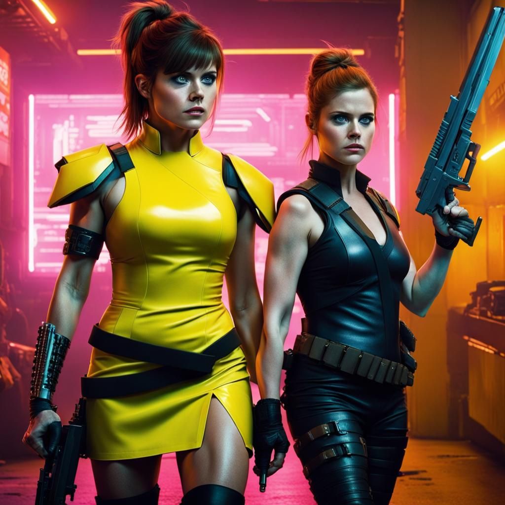 Cyberpunk Mercenaries in Neon Cityscape