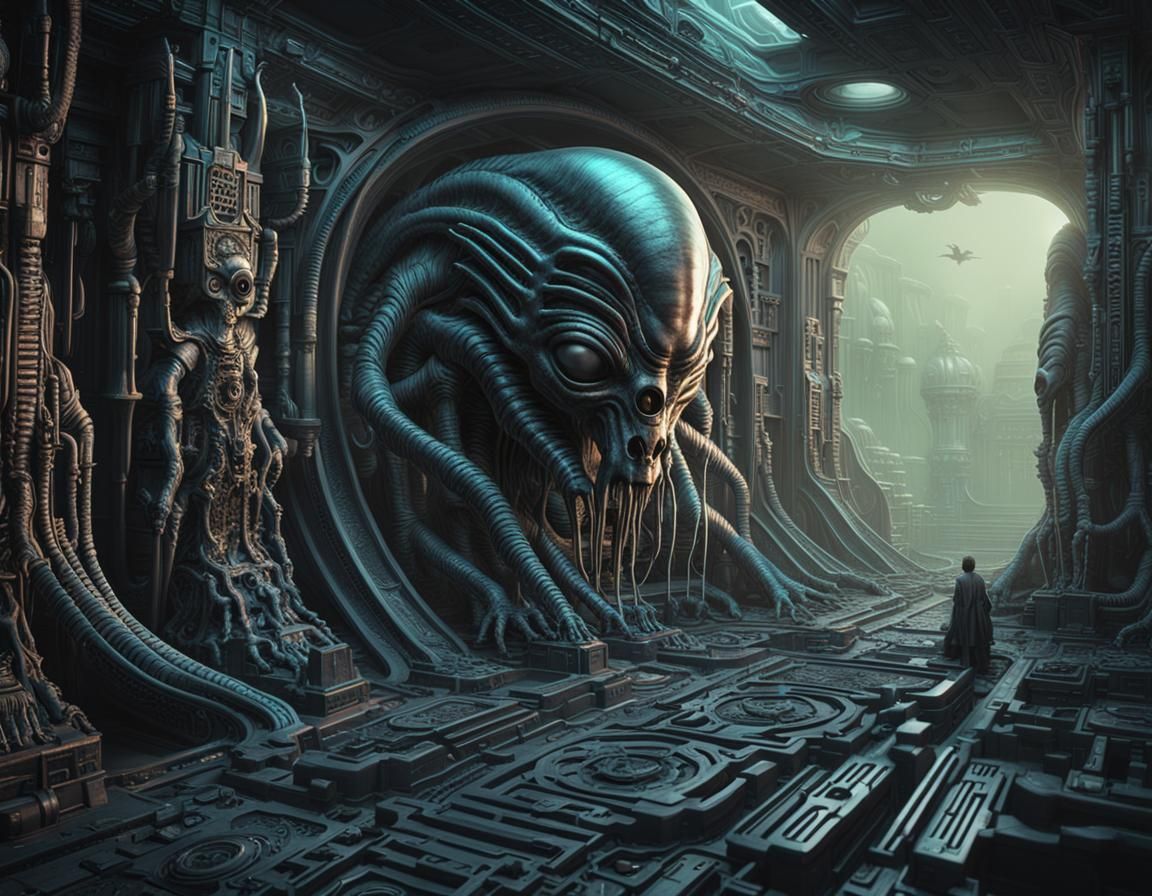Biomechanical Alien Landscape in Fantasycore Style