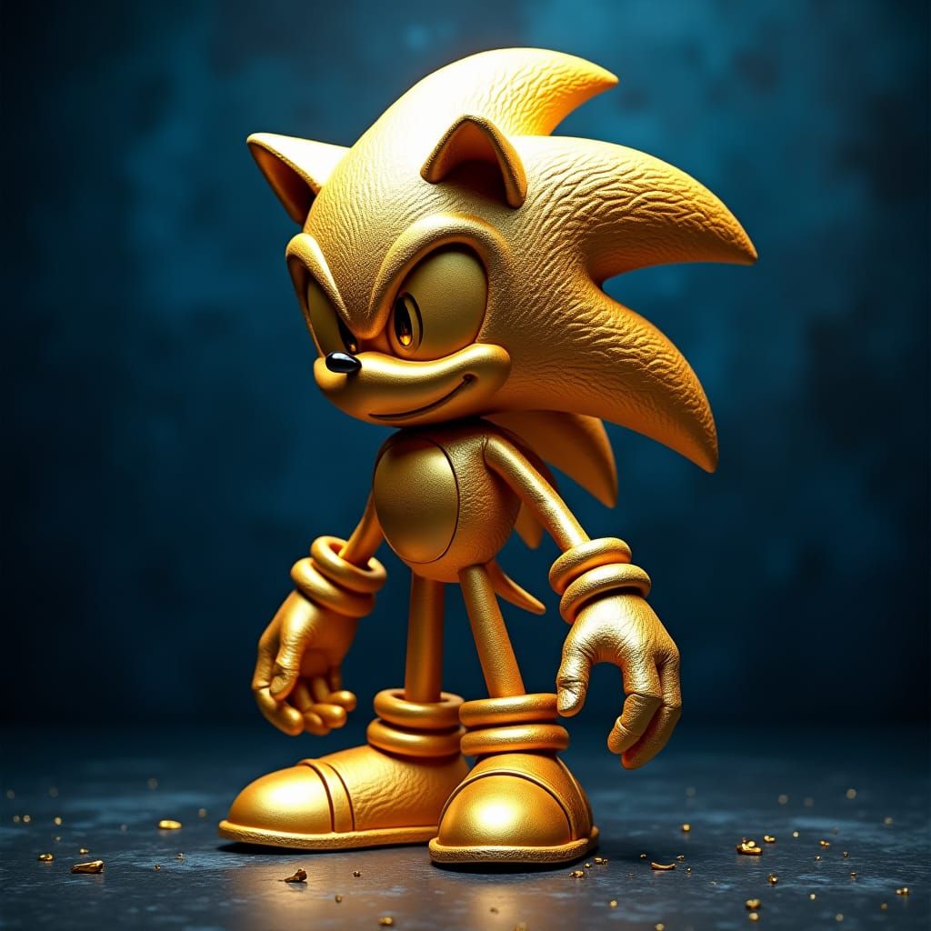 Golden Sonic Statue in Heroic Pose
