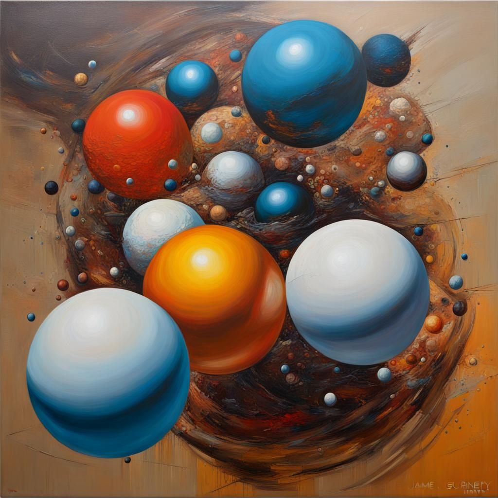 Abstract Spheres as Oil Painting