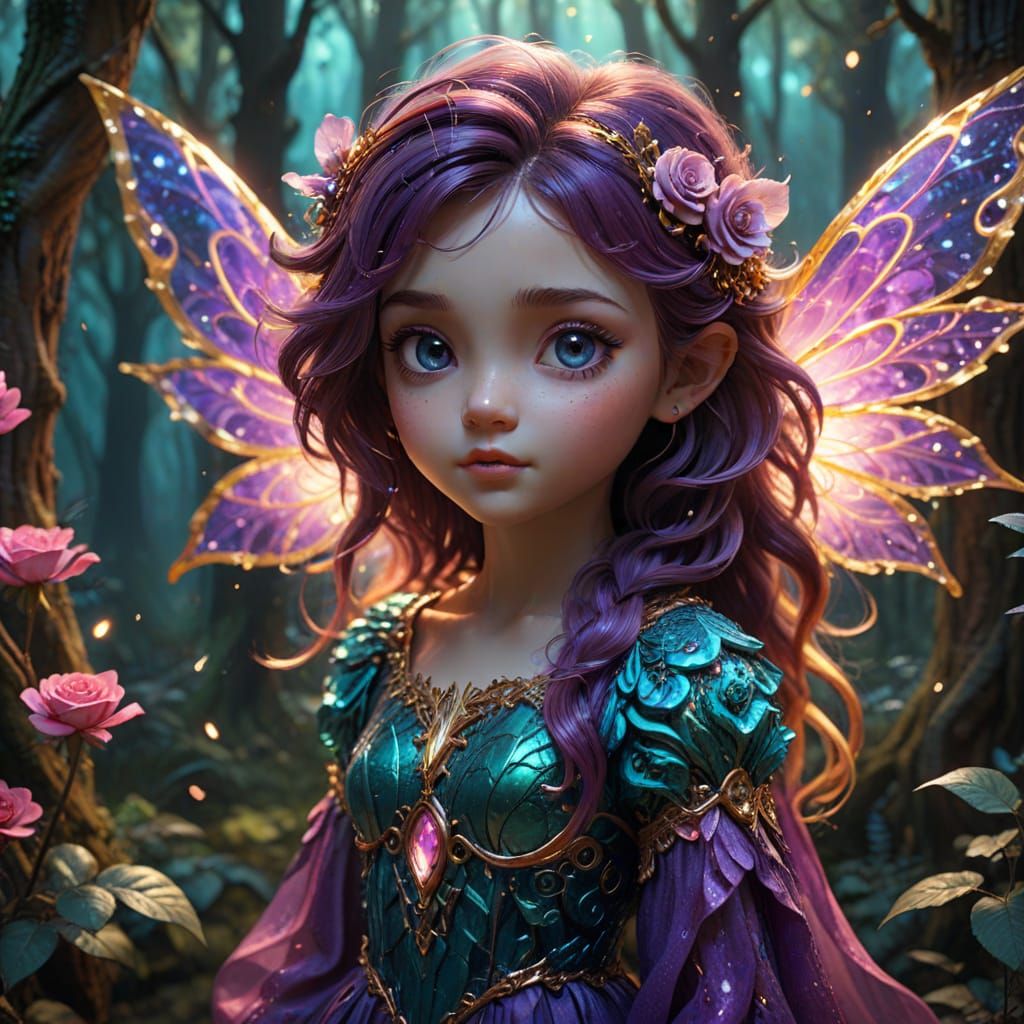 Cosmic Fairy Portrait in Psychedelic Chibi Style