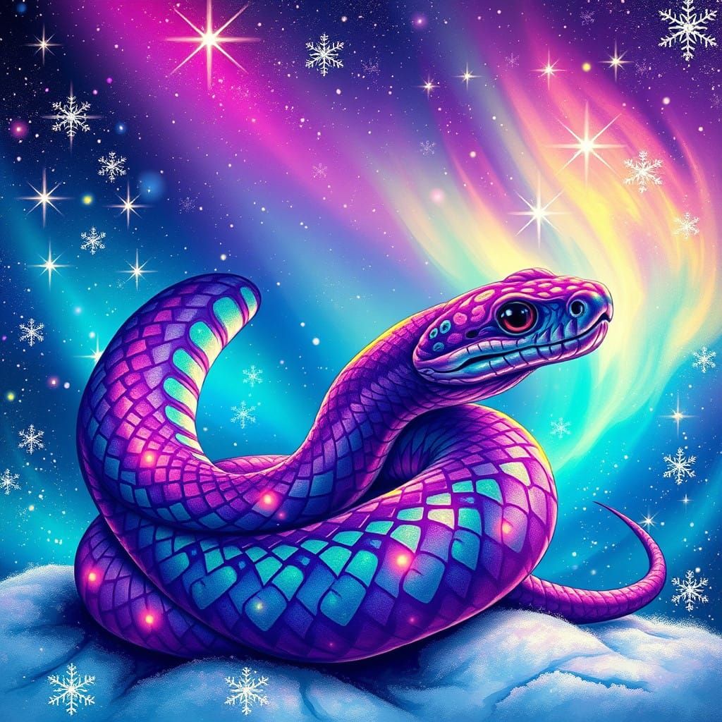 Ethereal Christmas Snake in Cosmic, Astral Realm