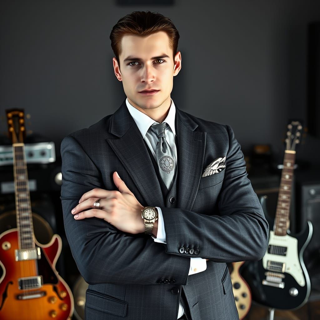 Ethereal Vampire Lord in Charcoal Gray Suit