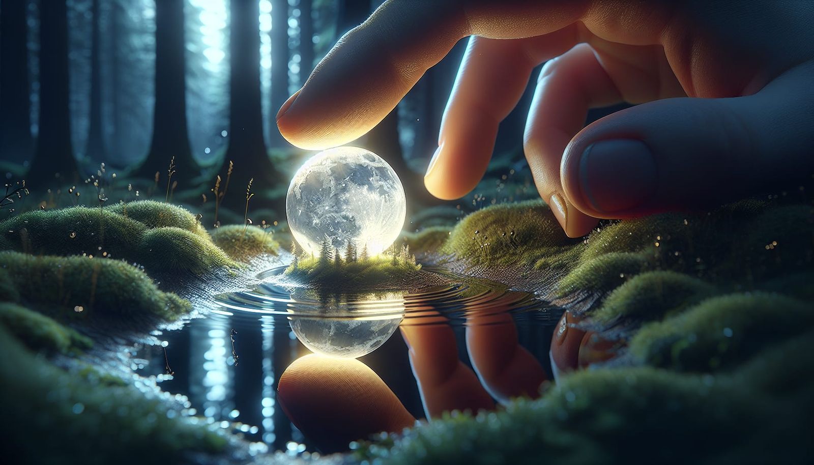 Magical Moon Placement in Forest: Digital Art