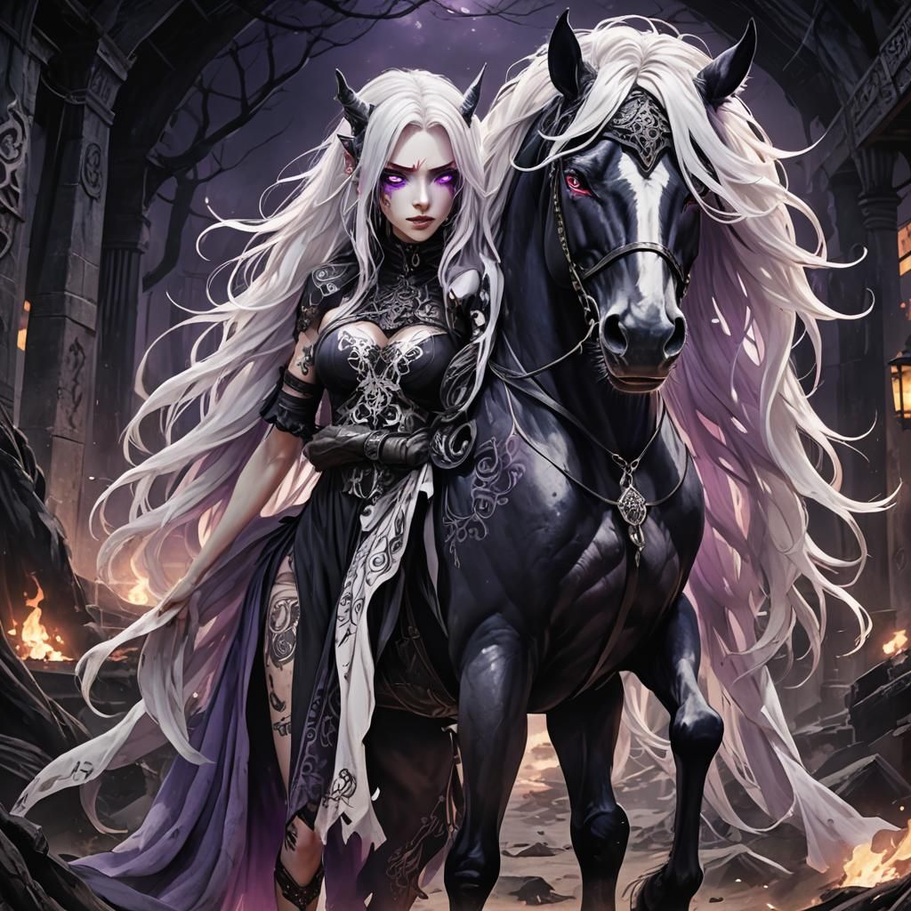 Horse Demon Goddess in Dark Fantasy Anime Art