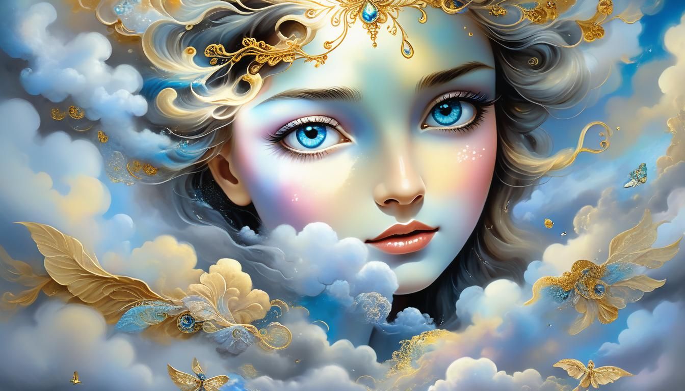 Angelic Woman Emerges from Ethereal Landscape