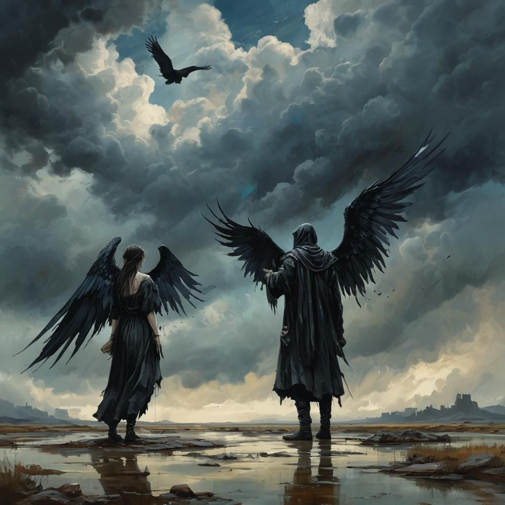 Gothic Man Gives Alms: Expressionist Gouache Painting