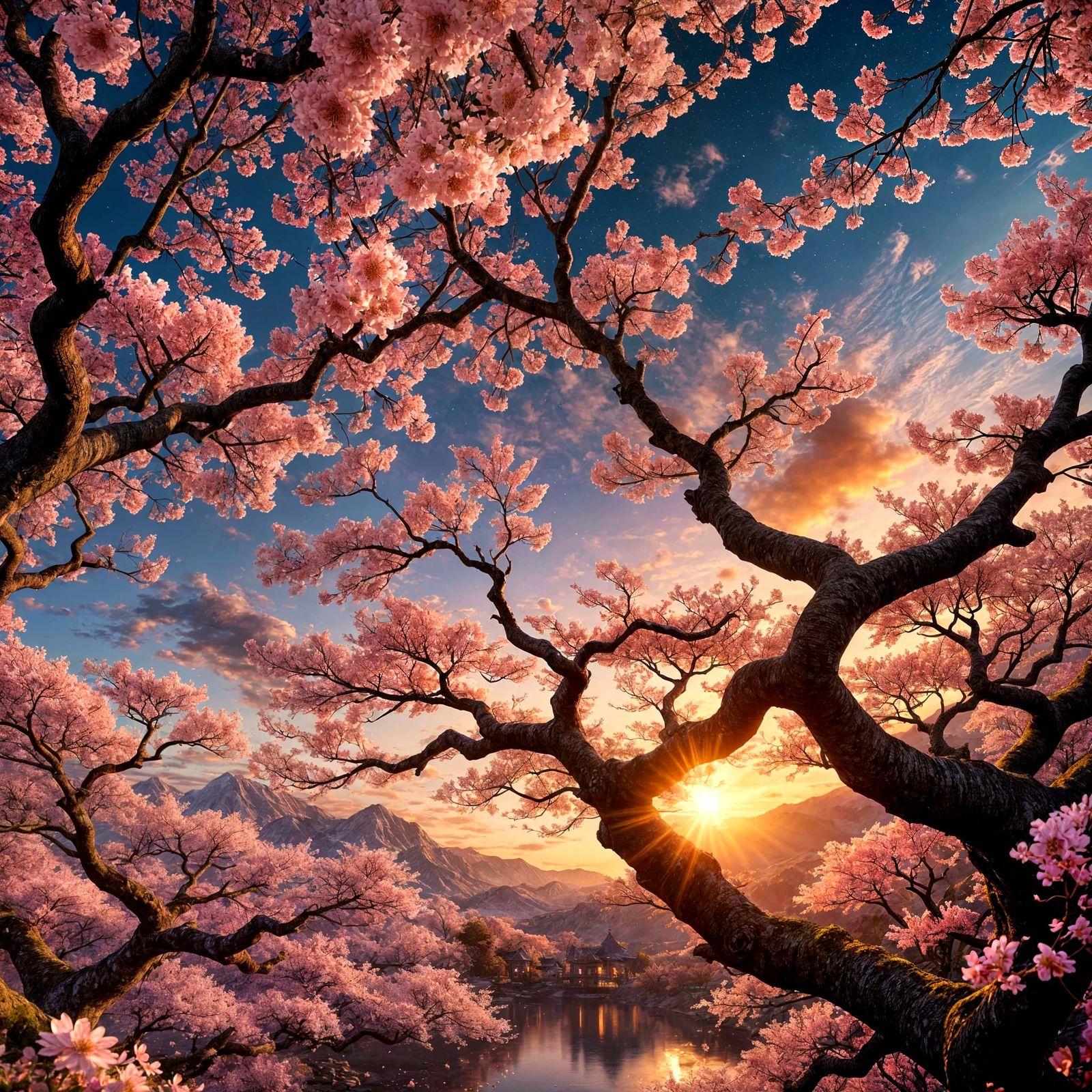 Cherry Blossom Sunset: Fantasy Concept Art