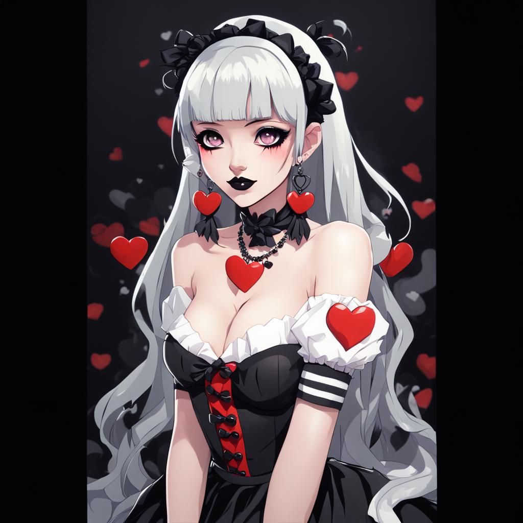 Infatuated Goth Maid with Heart Accessories
