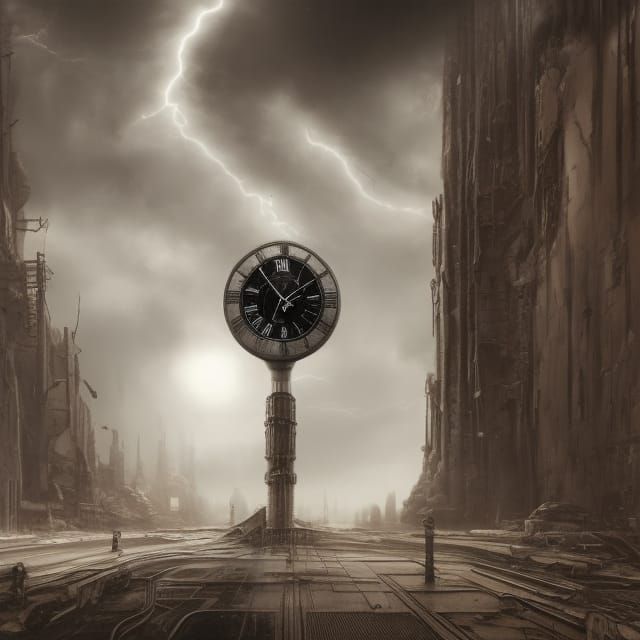 Surreal Time Travel Portal with Old Clock