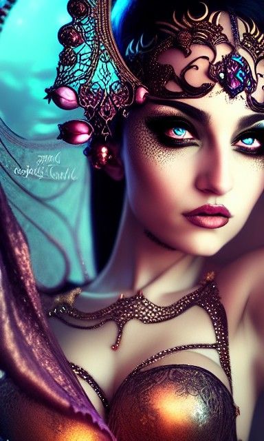 Fantasy Bellydancer with Heavy Makeup in Deep Colors