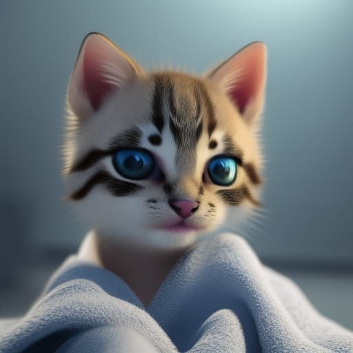 Cozy Kitten in Towel: A Painted Masterpiece
