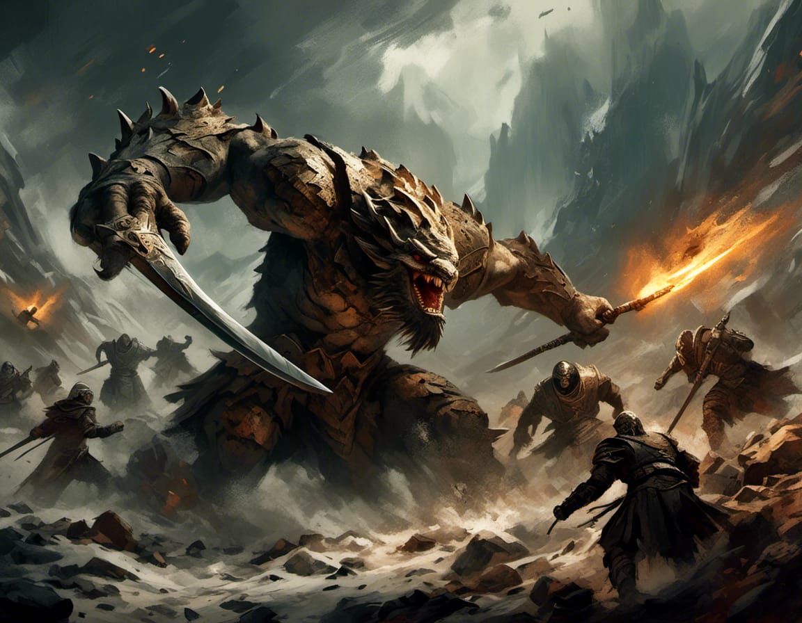 Epic Battle: Zeus vs Titans in Dark Fantasy Style