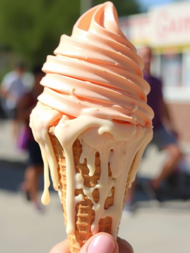 Melting Ice Cream Cone on a Hot Day