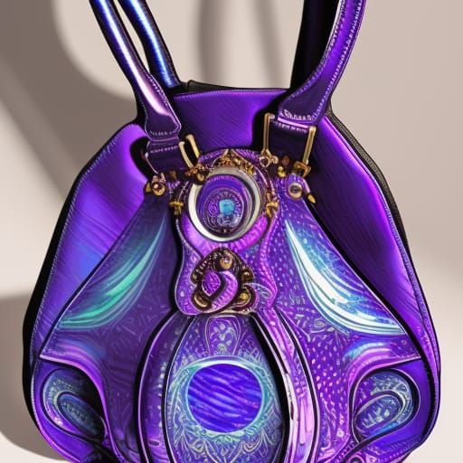 Magical Wizard vibrant purple handbag with cobalt blue accen...