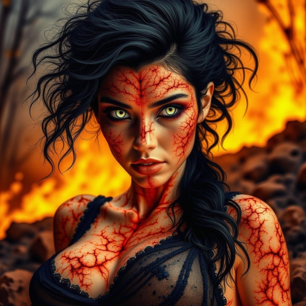 Lava Woman in Charred Landscape