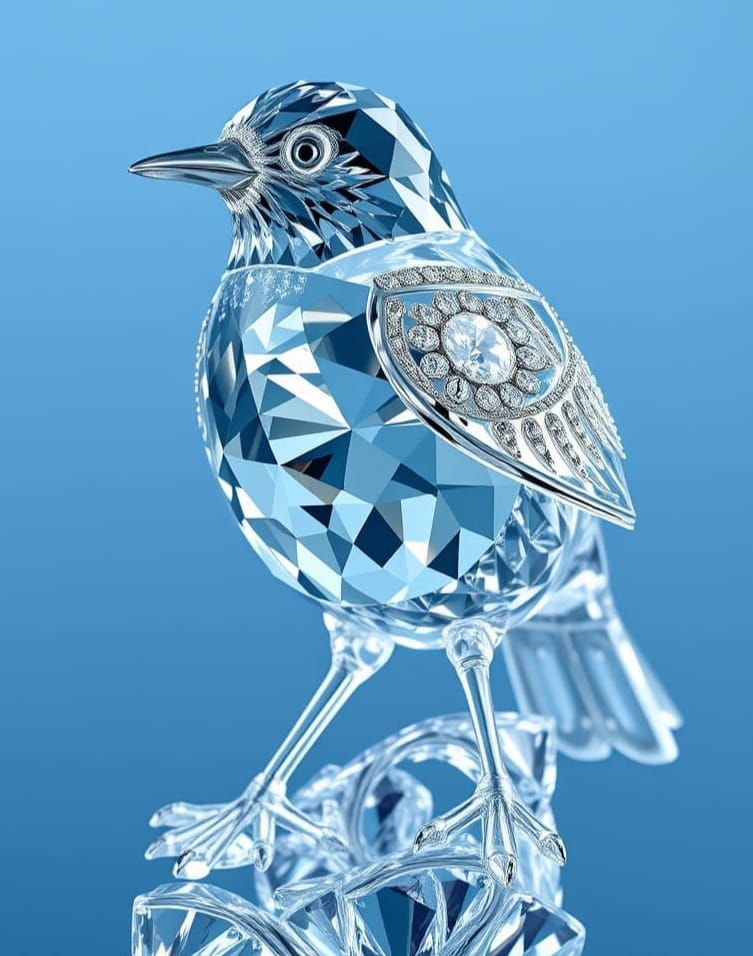 Crystal American Robin in Indigo Hues