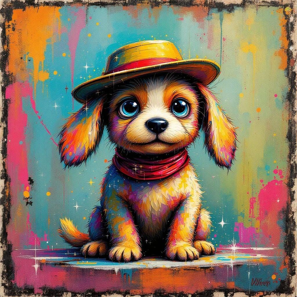 Colorful Kawaii Stardust Dog Character Portrait