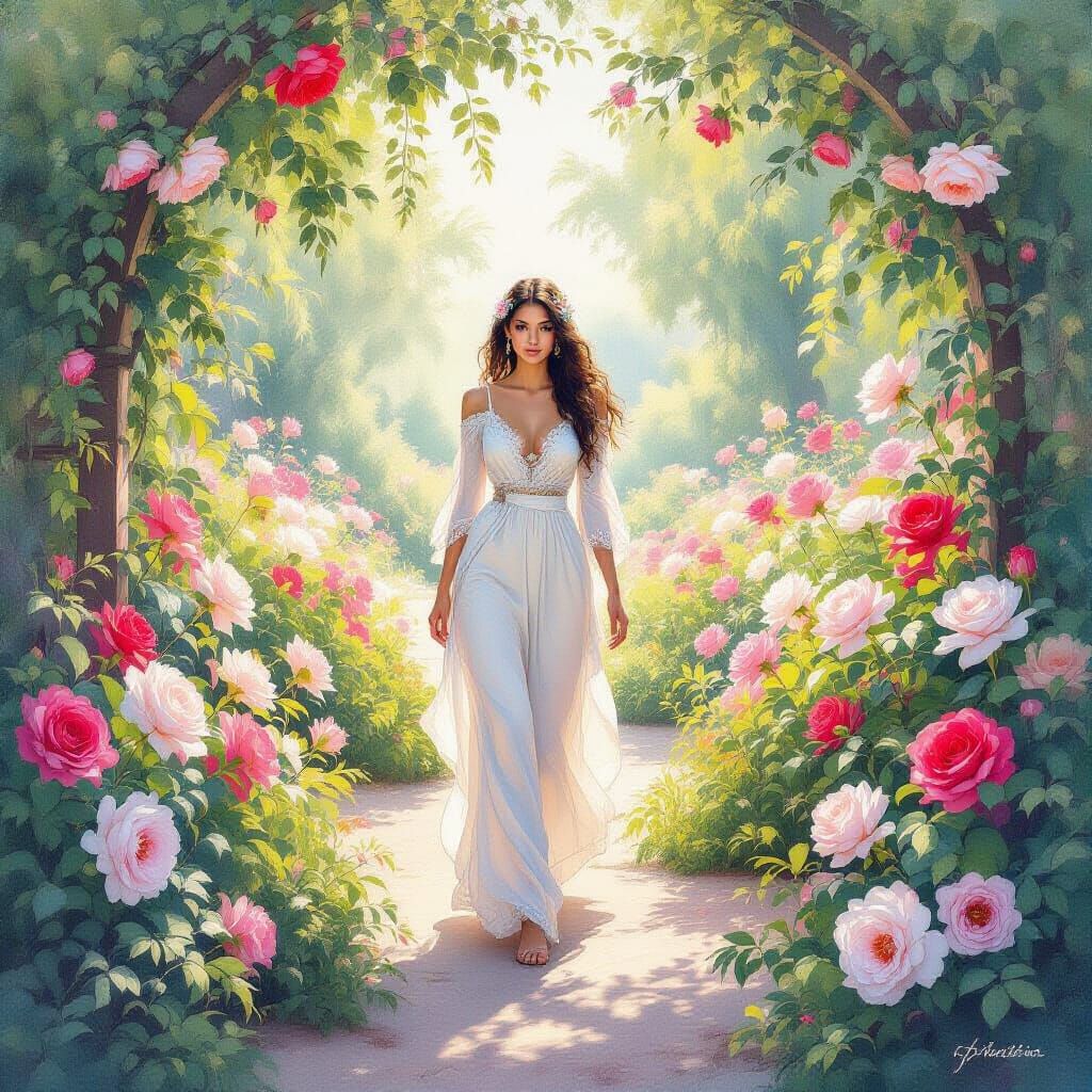 Eden's Garden: Watercolor Sfumato with Impasto Textures