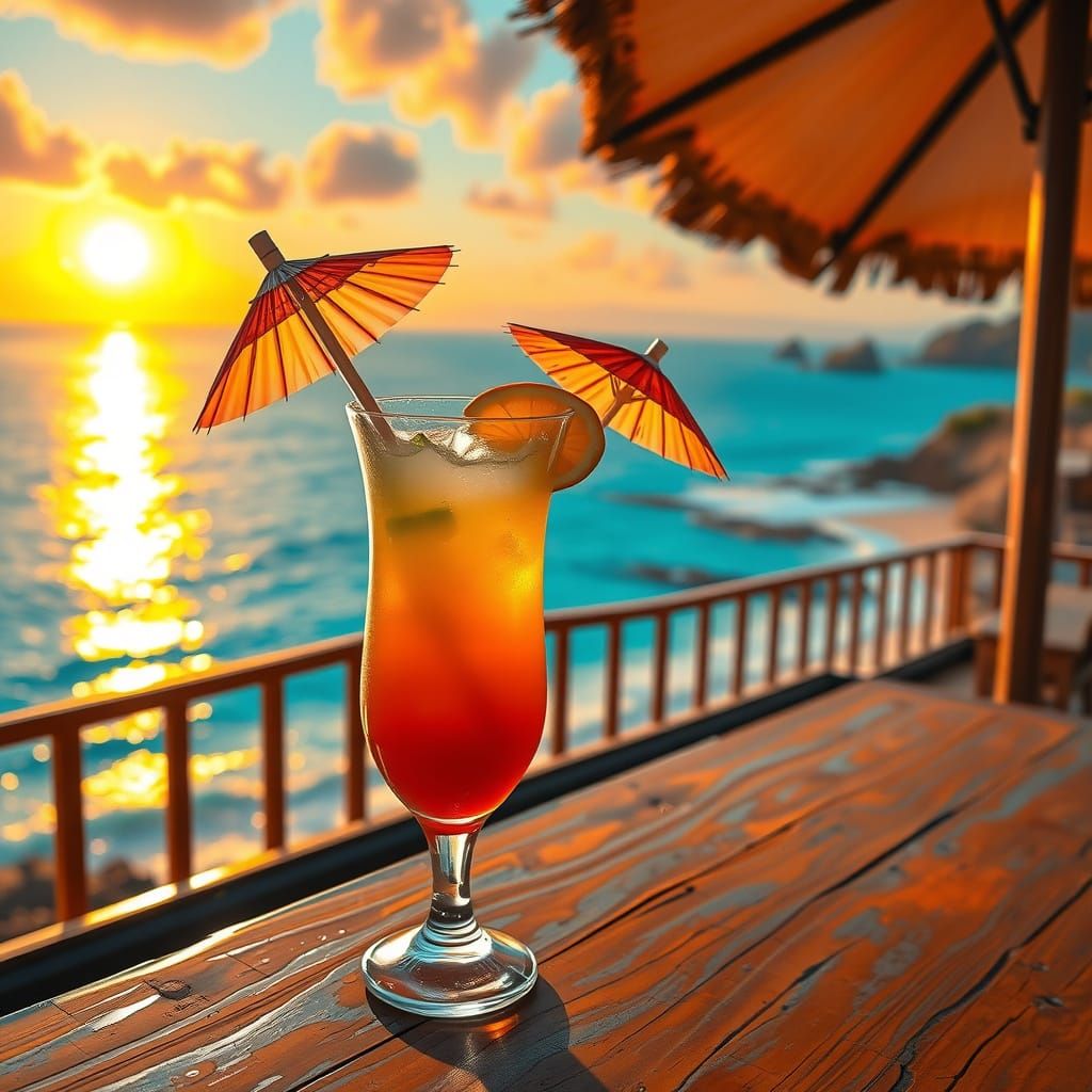 Mexican Sunset Cocktail with Impressionist Seascape