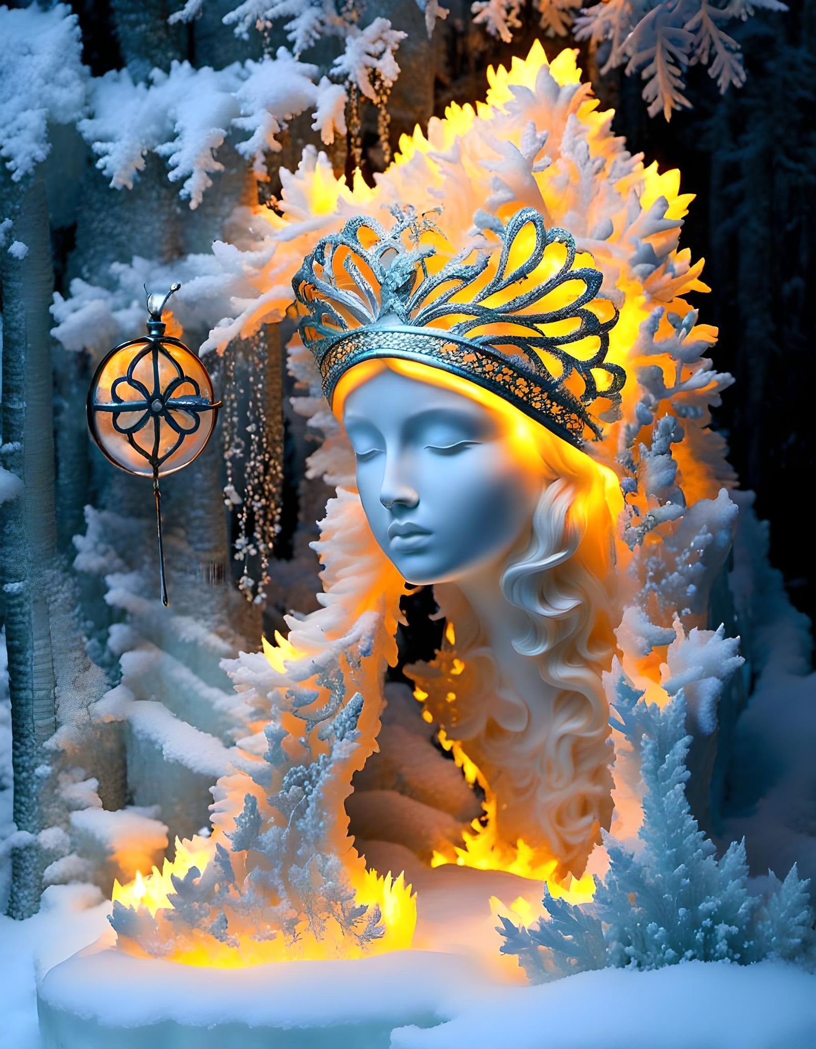 Icy Abstract Sculpture in Winter Landscape