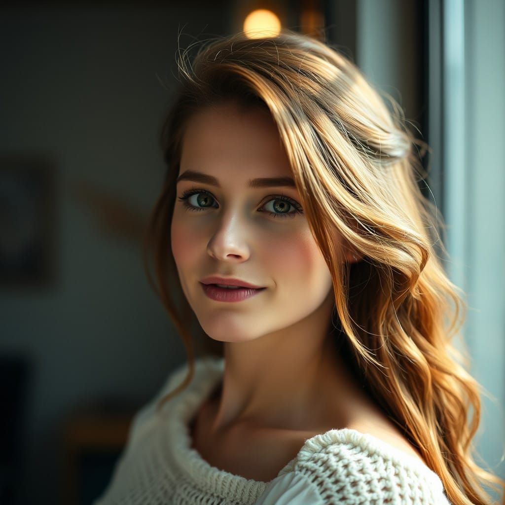 Cinematic Portrait of a Radiant Young Woman in Soft Bokeh