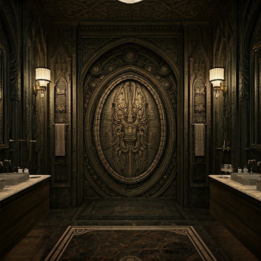 Gothic Master Bathroom with Biomechanical Shower