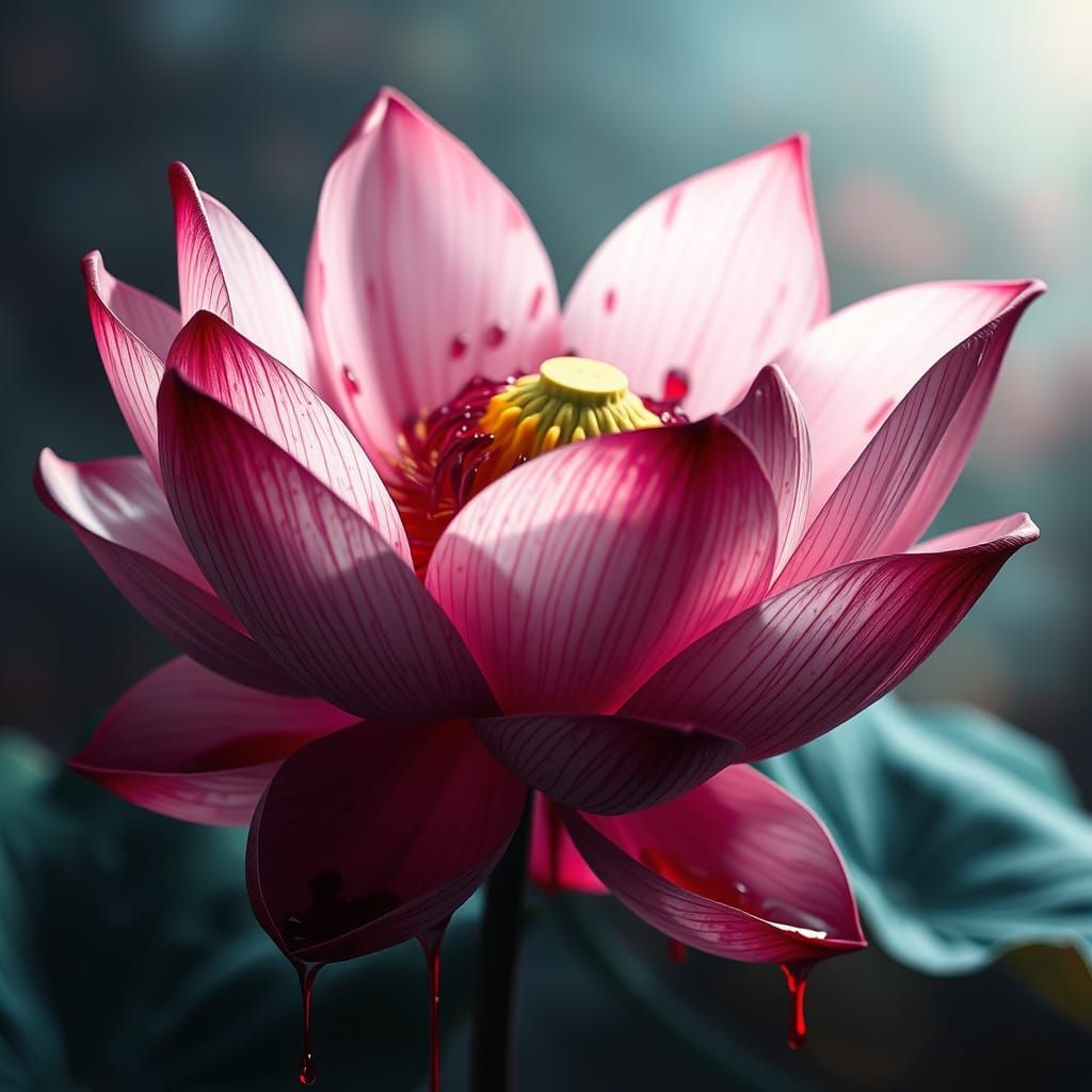 Blood Lotus in Macro, Hyperrealistic Splatter Art