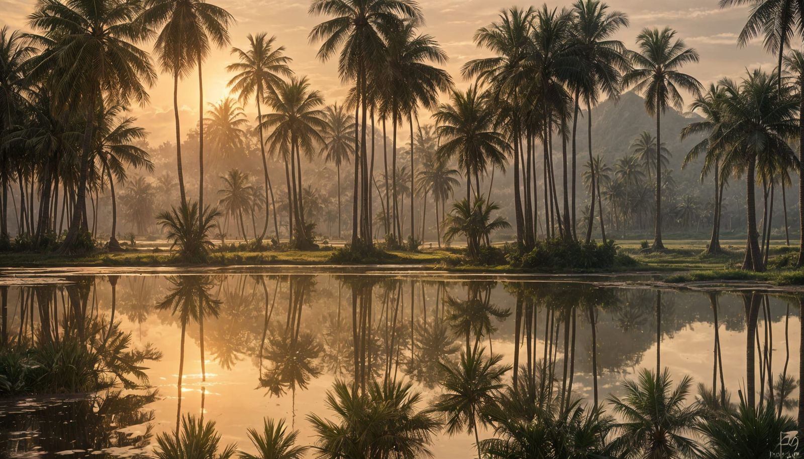 Sunrise Palm Trees in Vietnamese Countryside