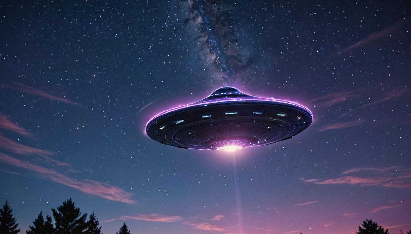 Epic Cinematic UFO Soars Through a Starry Night Sky
