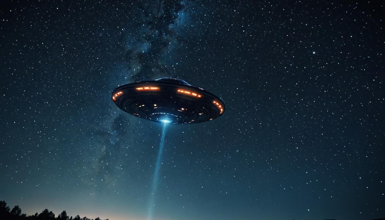 UFO Soars Through Starry Night Sky in Cinematic Film Still
